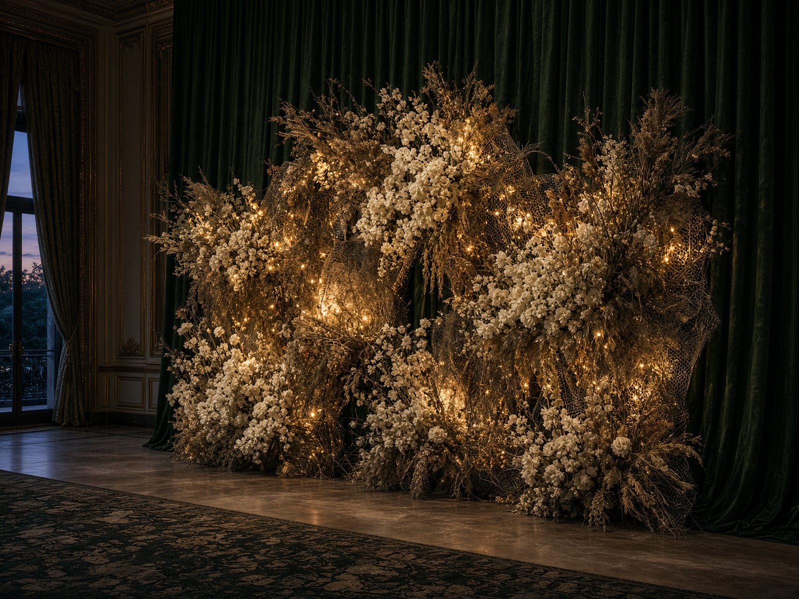 Monumental floral and lighting wall